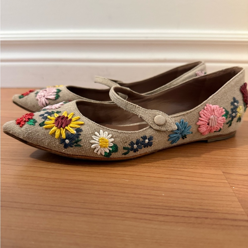 Tabitha Simmons Floral Embroidered Flats